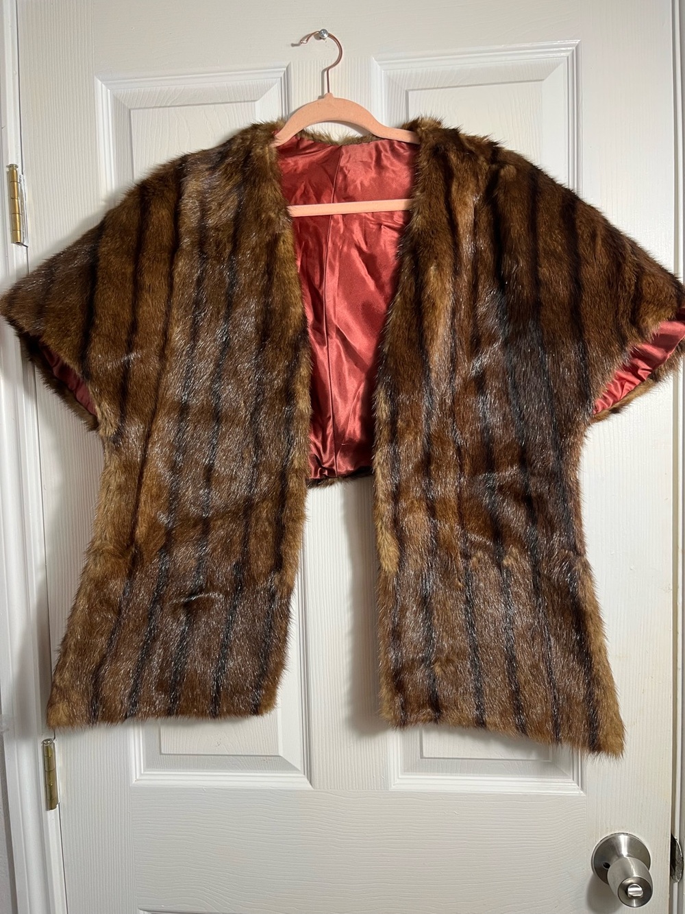 Vintage Brown Fur Cape with Rust Satin Lining L/XL